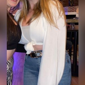 Urban Outfitters White hazel plunging tie front top